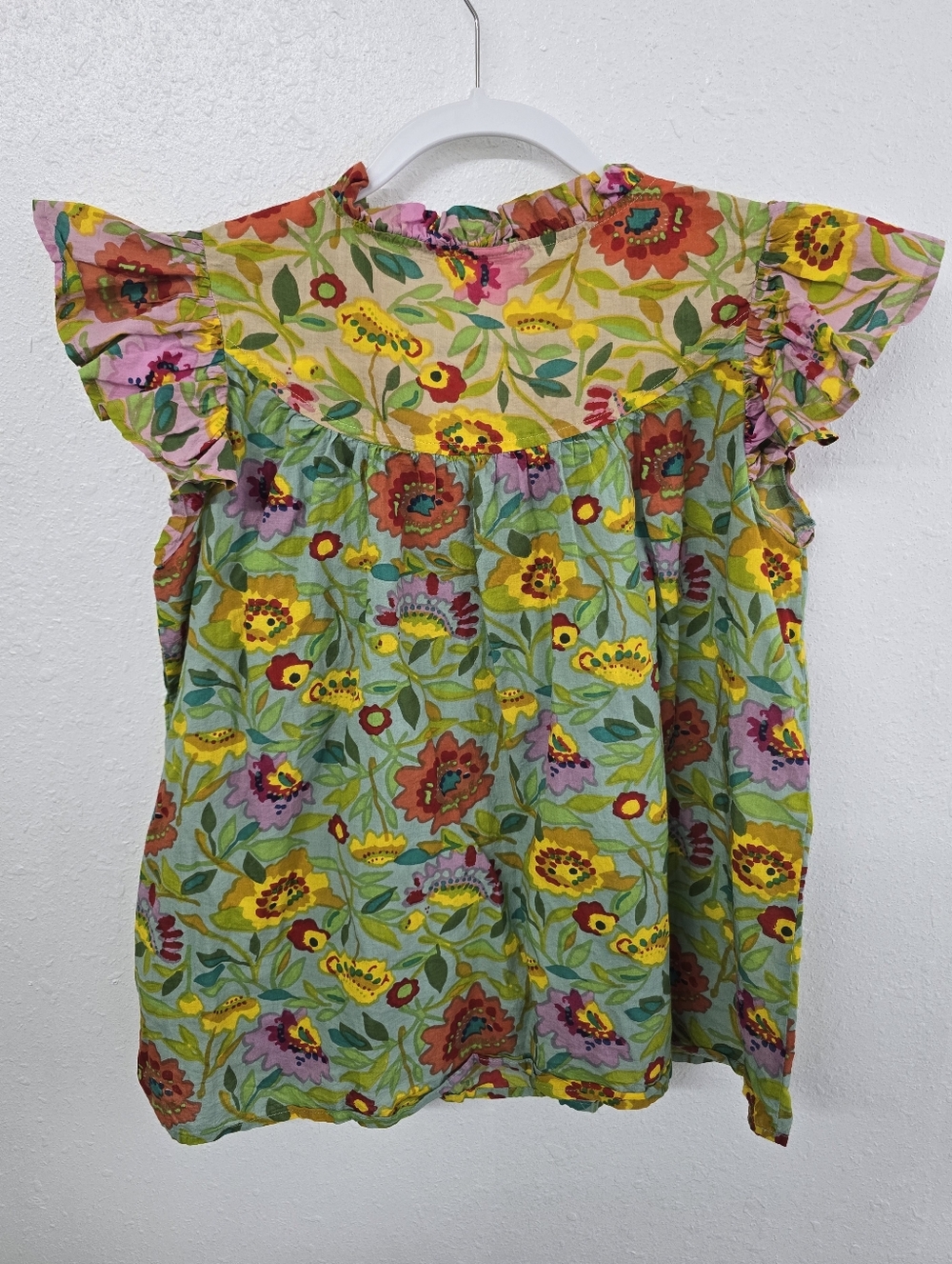 Ivy Jane Floral Ruffle Sleeve Neckline Top Vibrant Spring Summer Floral Sz Small - Picture 6 of 6